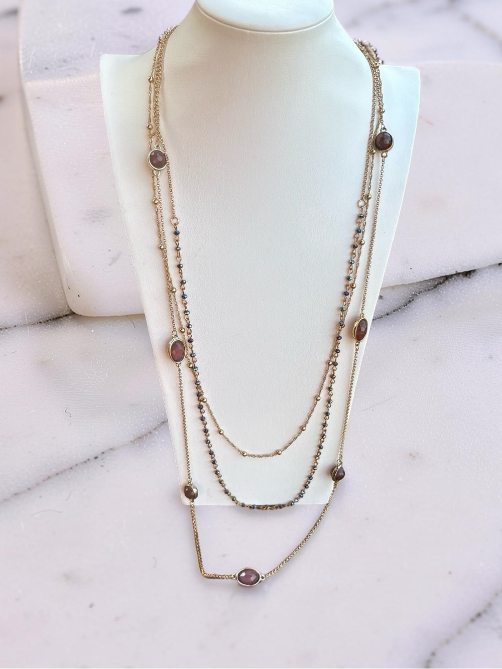 Erica Lyons Gold Layered Necklace with Mauve Stone Accents